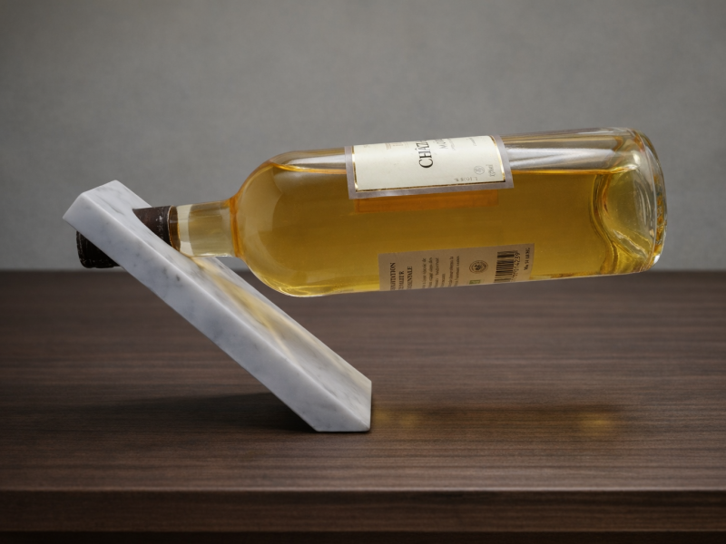Bouteille de vin sur support en marbre blanc